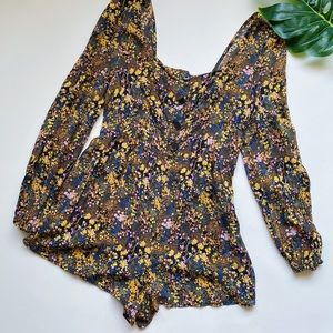 UO | LONF SLEEVE | FLORAL | ROMPER SHORTS | U28